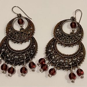 Bronze and purple round drop style earrings
